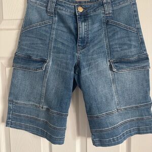 Kut from the Kloth Blue Denim Shorts with Leather Logo Patch